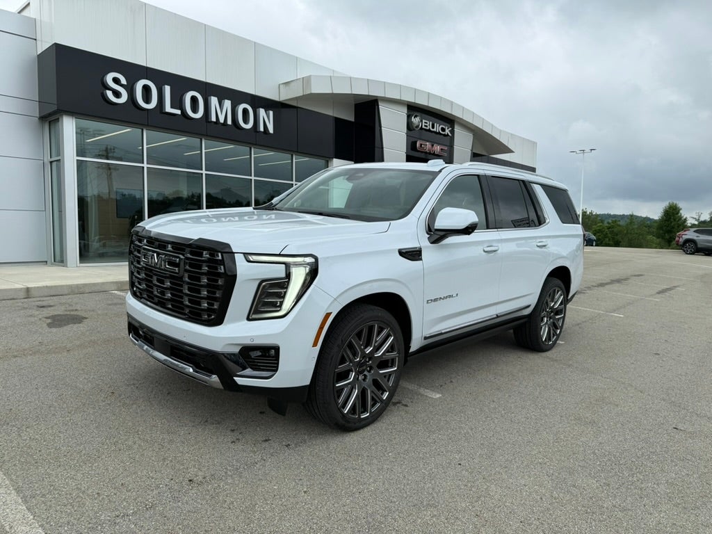 2026 GMC Yukon Denali Ultimate in Glacier White Tricoat — front three-quarter view