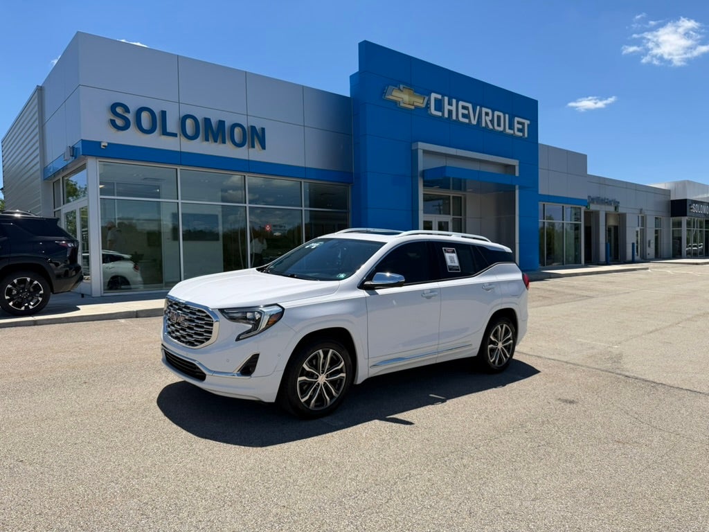 2019 GMC Terrain Denali in Summit White — front three-quarter view